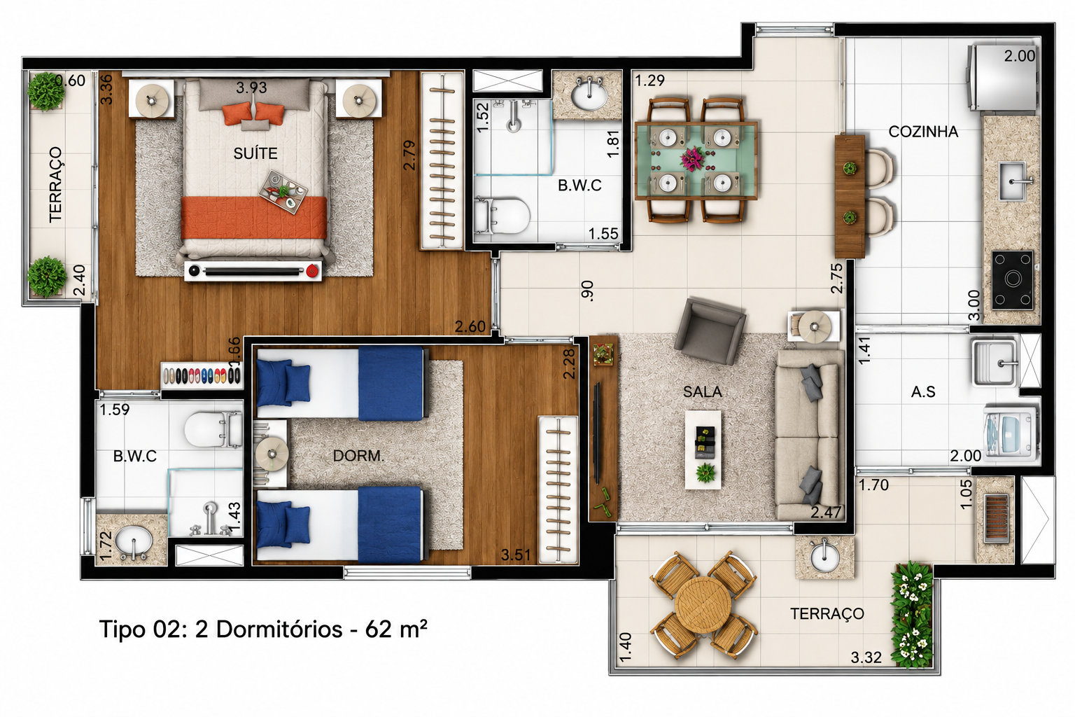 Planta 2 dormitórios